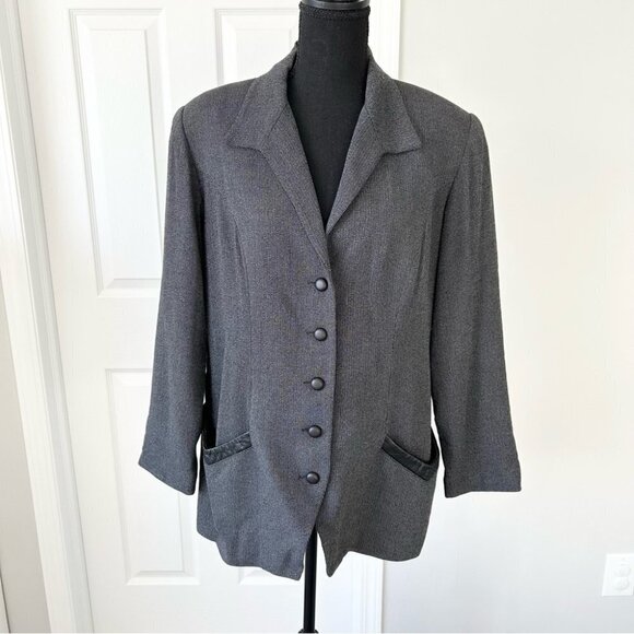 Vintage Jackie K. Wool Blend Leather Trim Blazer Made in Canada - Picture 1 of 15